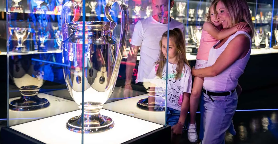 Trophy display and immersive screens at the FC Barcelona Museum, a top museum in Barcelona, Spain