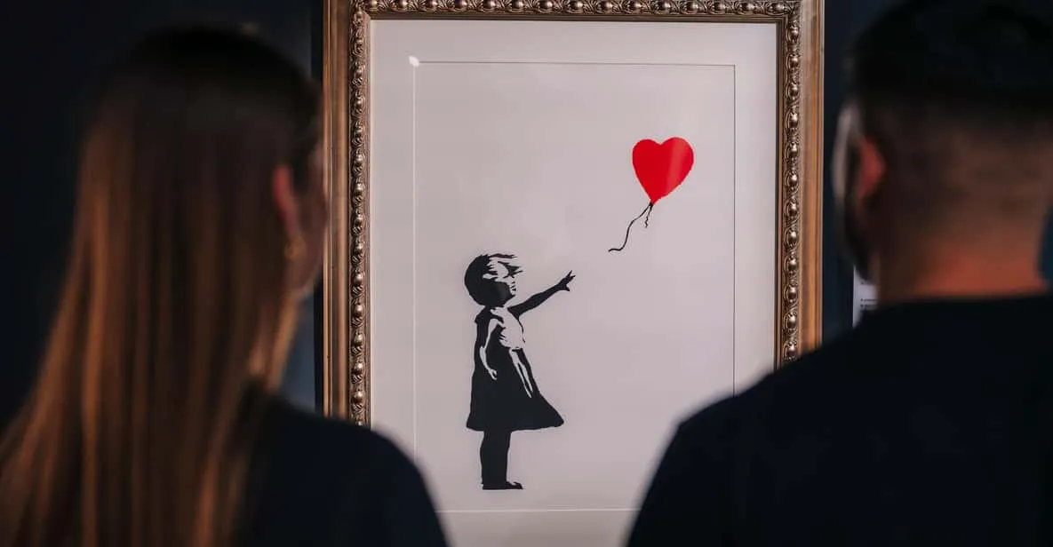 Reproduced Banksy street art pieces on display, one of the museums in Barcelona, Spain