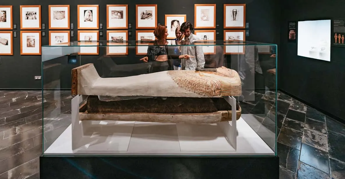 Ancient Egyptian mummies and artefacts inside one of the museums in Barcelona, Spain