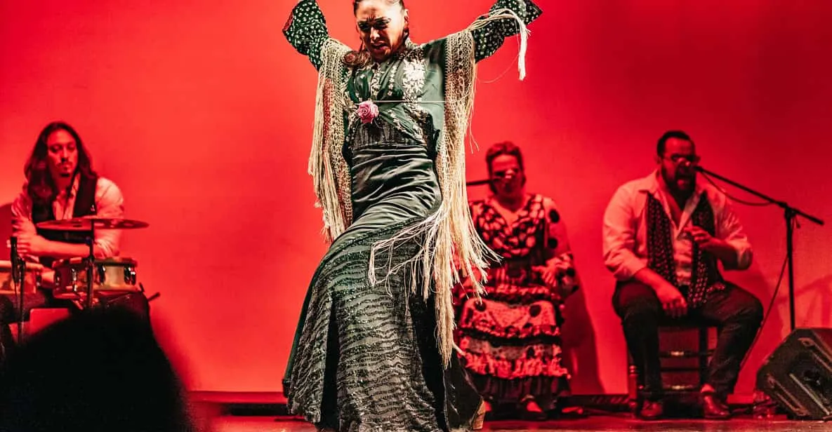 Flamenco dancers performing on stage at Theater City Hall, an evening option among the museums in Barcelona, Spain